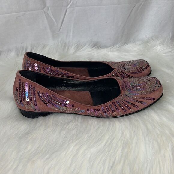 Cecil Dusty Plum Suede Vintage Sequined Flats Sz 40/US 10 - Picture 4 of 6
